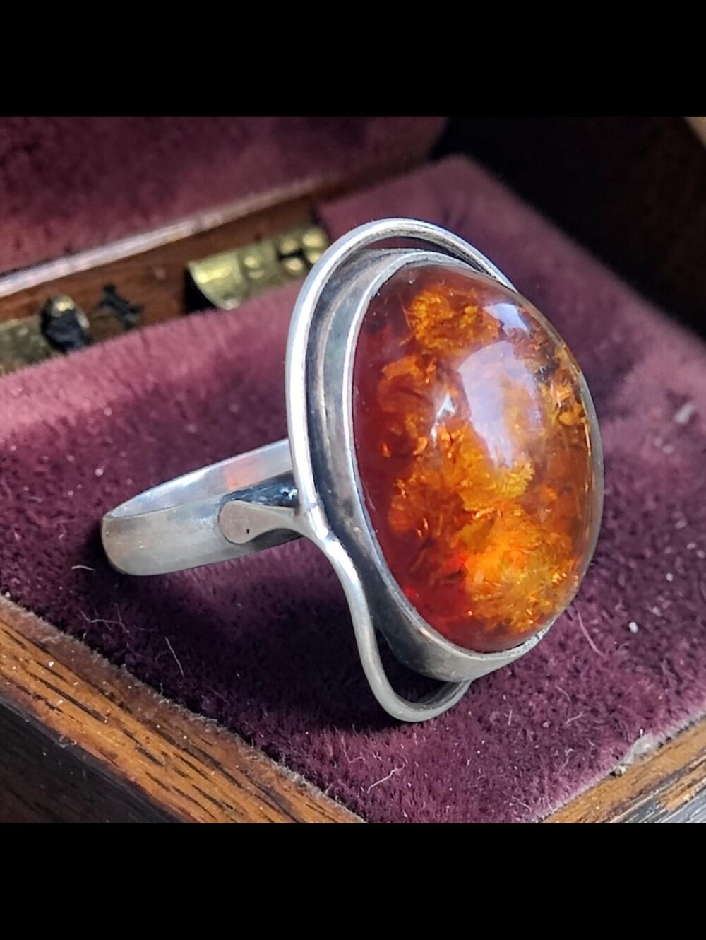 Vintage 835 Silver Baltic Amber Ring